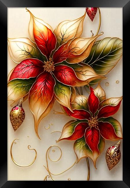 Red and Gold Poinsettias 03 Framed Print by Amanda Moore