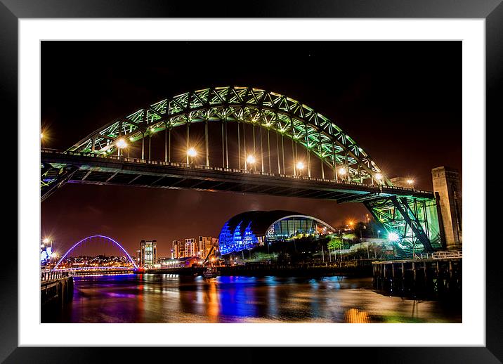 Newcastle Quayside at night Framed Mounted Print by Terry Rickeard