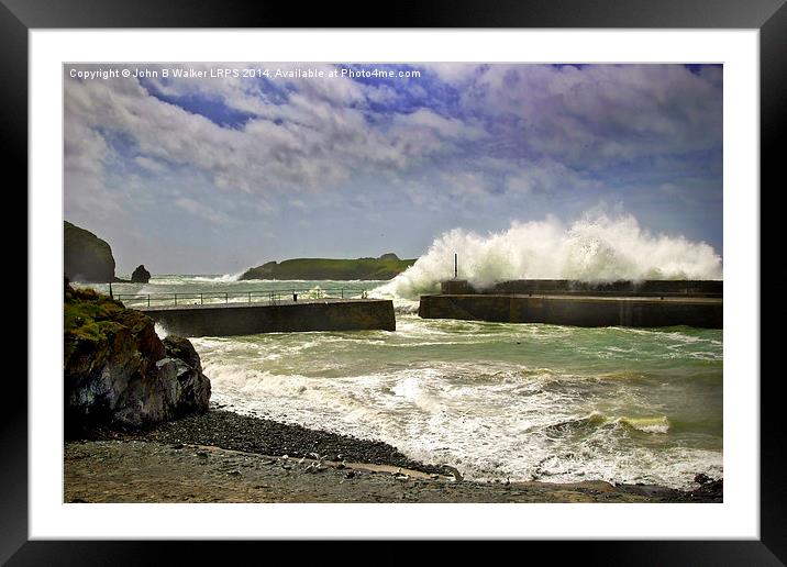 Rough Sea at Mullion Harbour Framed Mounted Print by John B Walker LRPS