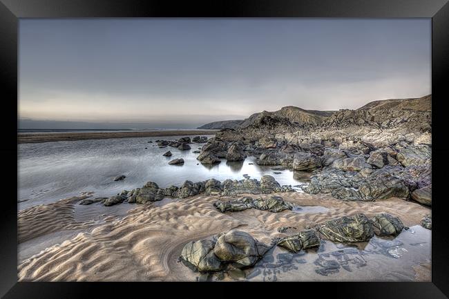 Sandymouth Beach Cornwall in January Framed Print by Mike Gorton