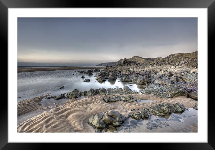 Sandymouth Beach Cornwall in January Framed Mounted Print by Mike Gorton