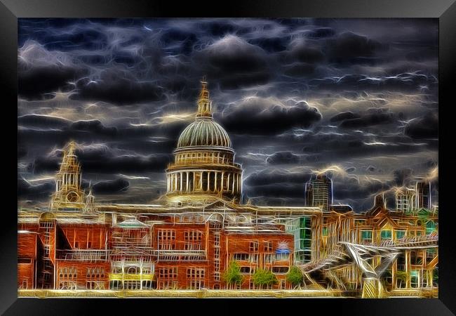 Electric St Pauls Cathedral / Millennium Bridge Framed Print by Mike Gorton