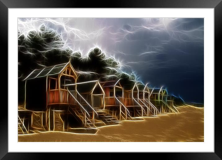 Electric Beach Huts Framed Mounted Print by Mike Gorton