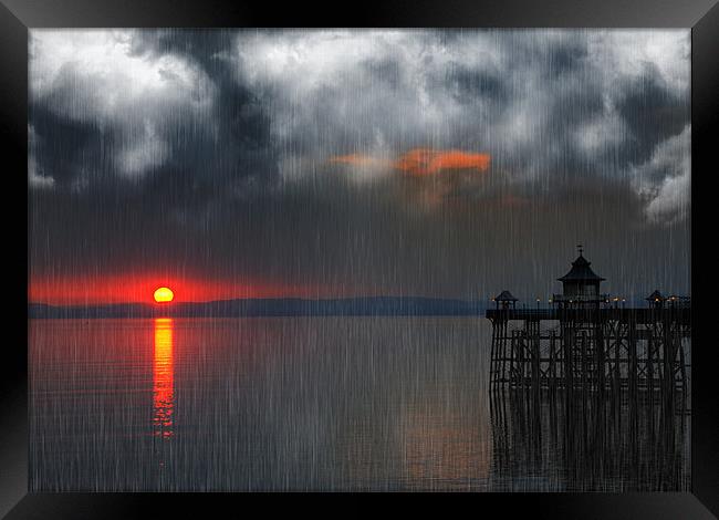 Rainy Sunset over Clevedon Pier Framed Print by Mike Gorton