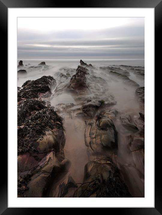 Misty Rocks on Sandymouth Framed Mounted Print by Mike Gorton