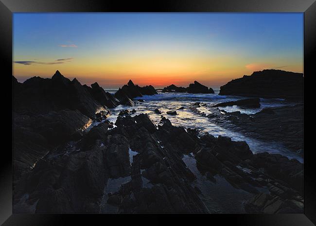 Sunset Over Hartland Quay Framed Print by Mike Gorton
