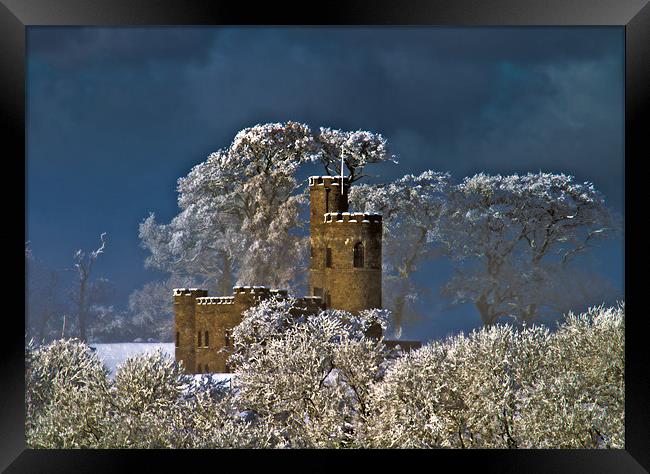 Snowy Tawstock Tower Castle Barnstaple Framed Print by Mike Gorton