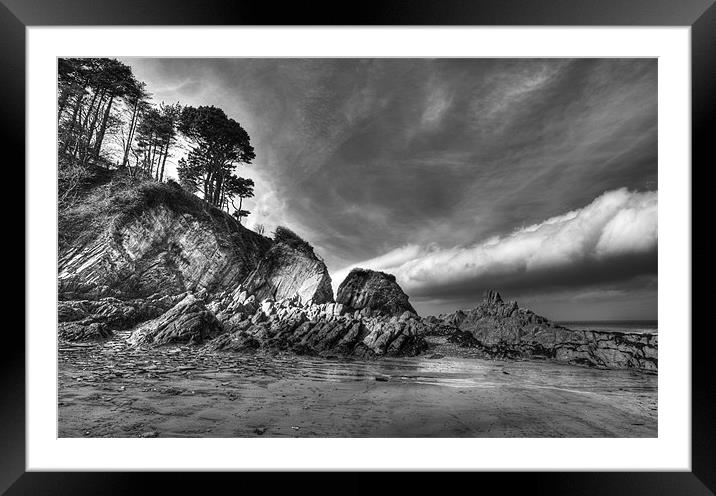 Lee Bay in Black and White Framed Mounted Print by Mike Gorton