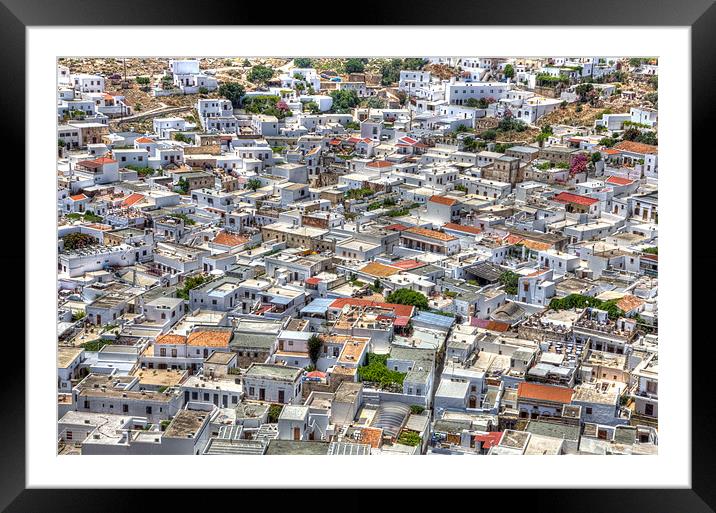 Lindos Rooftops and Streets Framed Mounted Print by Mike Gorton