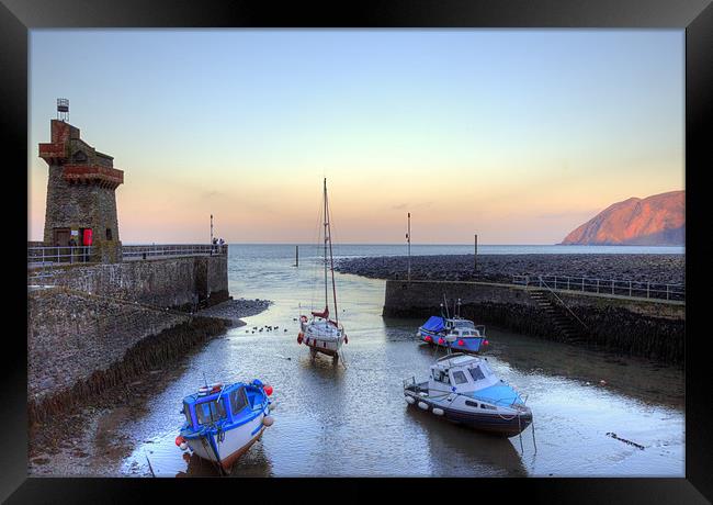Lynmouth Harbour Sunset Framed Print by Mike Gorton