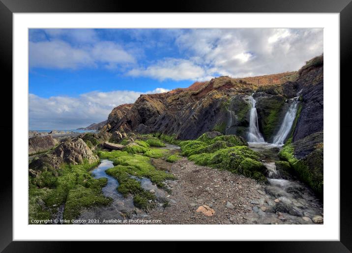 Double Waterfall in Lee Bay North Devon Framed Mounted Print by Mike Gorton