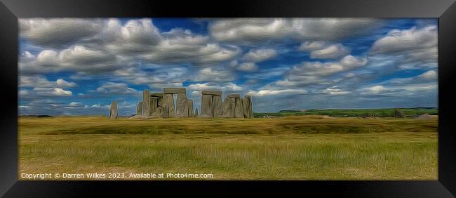 Stonehenge  Wiltshire Oil Style Painting Framed Print by Darren Wilkes