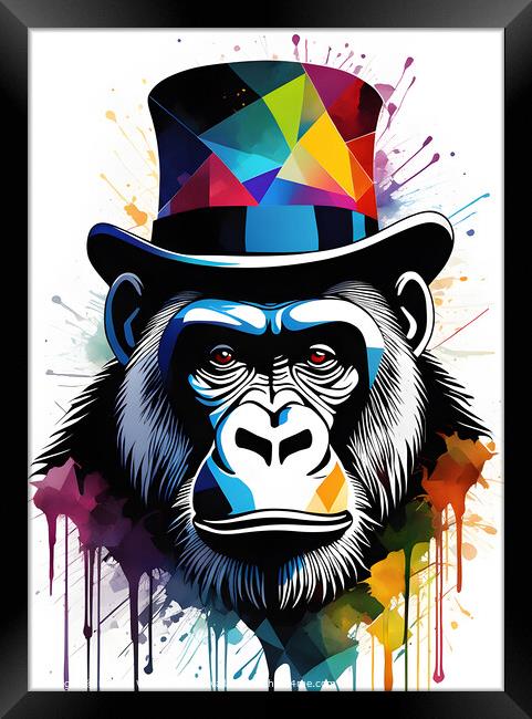 Abstract Gorilla With Top Hat Framed Print by Darren Wilkes