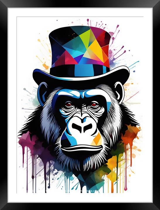 Abstract Gorilla With Top Hat Framed Mounted Print by Darren Wilkes