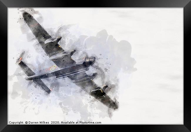 Avro Lancaster Bomber Watercolour Framed Print by Darren Wilkes