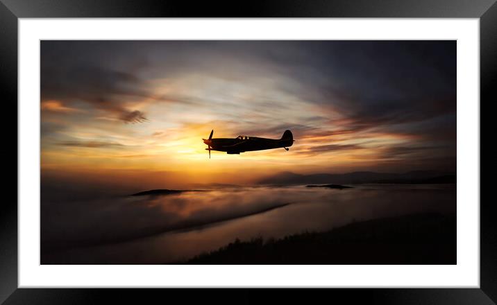 'Sunset Soirée: Spitfire in Flight' Framed Mounted Print by Guido Parmiggiani