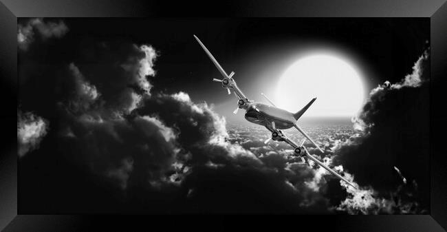 old plane from passenger transport through the clouds Framed Print by Guido Parmiggiani