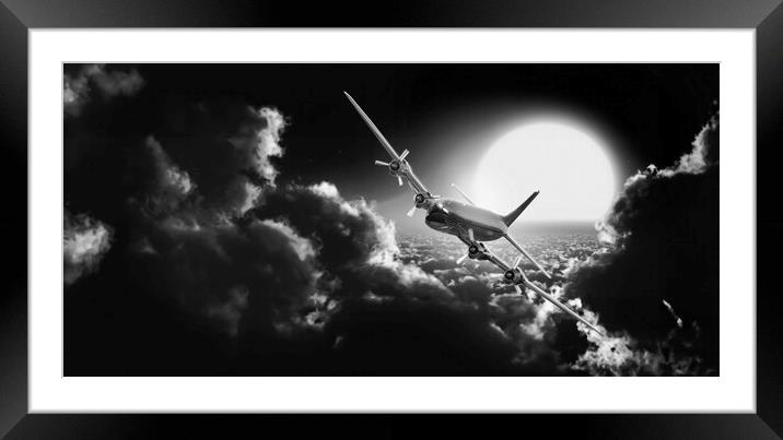 old plane from passenger transport through the clouds Framed Mounted Print by Guido Parmiggiani