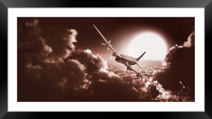 old plane from passenger transport through the clouds Framed Mounted Print by Guido Parmiggiani