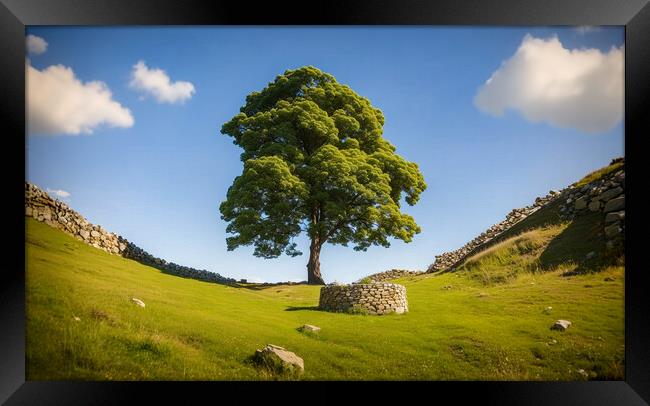 The famous sycamore gap Framed Print by Guido Parmiggiani