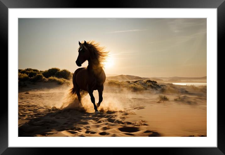 The imposing brown stallion trots majestically on  Framed Mounted Print by Guido Parmiggiani