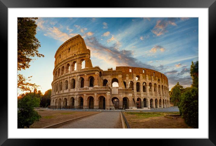 Colosseum's Captivating Sunset Silhouette Framed Mounted Print by Guido Parmiggiani