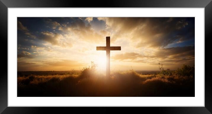 Cross at sunset Framed Mounted Print by Guido Parmiggiani