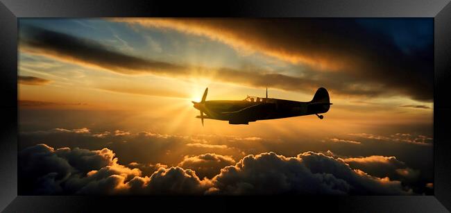 Evening at dusk: Spitfire in free Evening at dusk: Spitfire in free flight Framed Print by Guido Parmiggiani