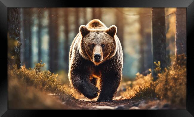 A large brown bear walking across a dirt road Framed Print by Guido Parmiggiani