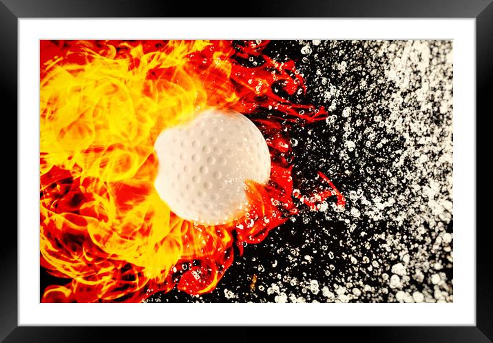 Golf ball between fire and water Framed Mounted Print by Guido Parmiggiani