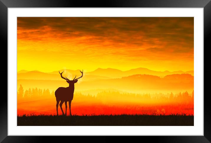 Silhouette of a deer Framed Mounted Print by Guido Parmiggiani