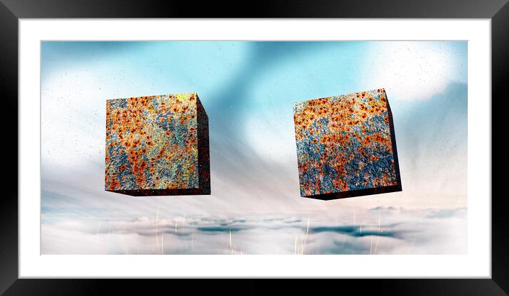 alien cubes Framed Mounted Print by Guido Parmiggiani