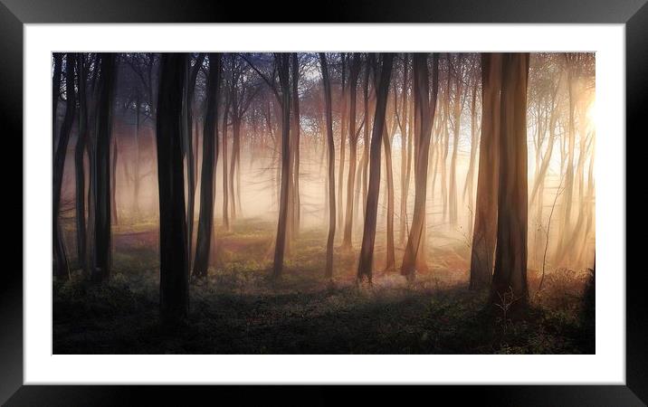 Misty Winter Woods Framed Mounted Print by Ceri Jones
