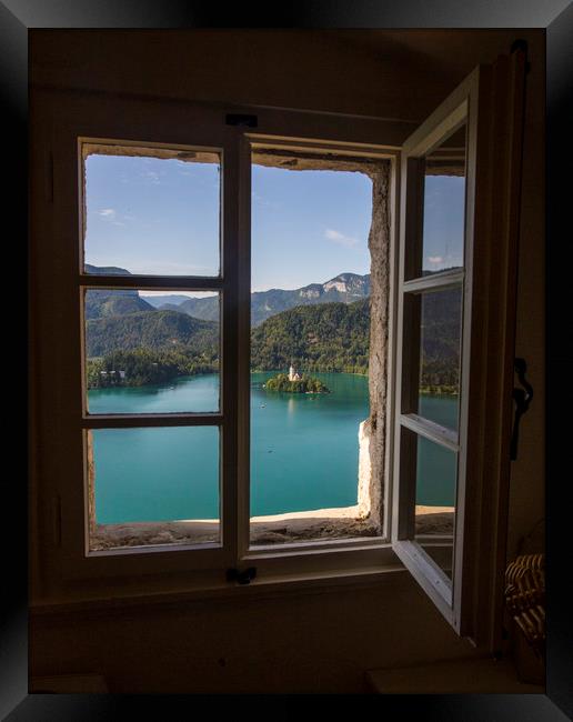 Window View - Lake Bled Framed Print by Ceri Jones