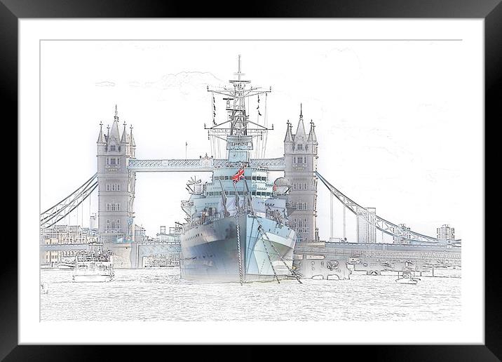 HMS Belfast Framed Mounted Print by Ceri Jones