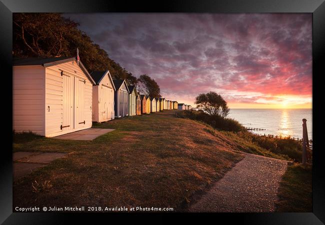 Beach Huts at Sunrise Framed Print by Julian Mitchell