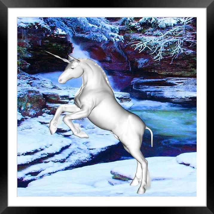 Unicorn in the Snow Framed Mounted Print by Matthew Lacey