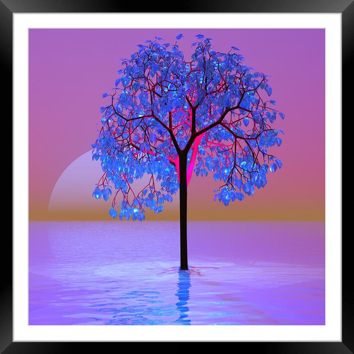 Tree Sunset-digital art Framed Mounted Print by Matthew Lacey