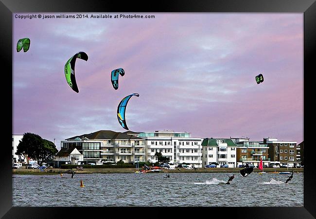 Kite Surfers at Poole Harbour Framed Print by Jason Williams