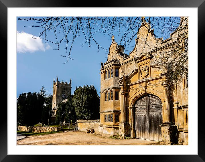  Cotswold Gatehouse & Church. Framed Mounted Print by Jason Williams