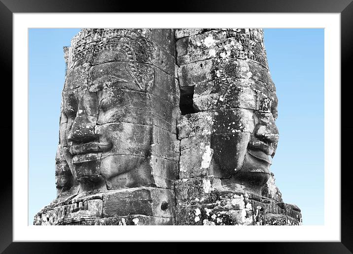 Face Sculptures, Bayon Temple, Cambodia Framed Mounted Print by Geoffrey Higges