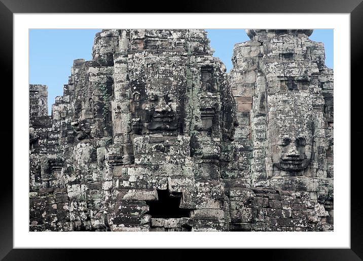 Stone Faces, Bayon Temple, Cambodia Framed Mounted Print by Geoffrey Higges
