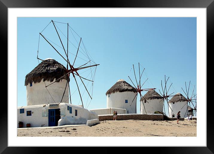 Traditional Windmills, Mykonos, Greek Islands Framed Mounted Print by Geoffrey Higges