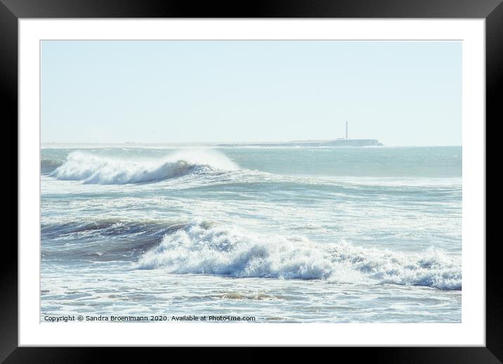 Big waves and a lighthouse Framed Mounted Print by Sandra Broenimann