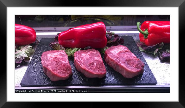 Juicy Steak with Grilled Peppers Framed Mounted Print by Deanne Flouton
