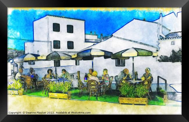Surreal Street Dining in Menorca Framed Print by Deanne Flouton