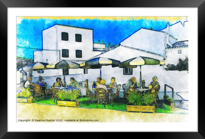 Surreal Street Dining in Menorca Framed Mounted Print by Deanne Flouton