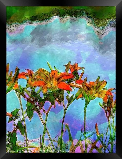 Scarlet Lilies Dancing in the Wind Framed Print by Deanne Flouton