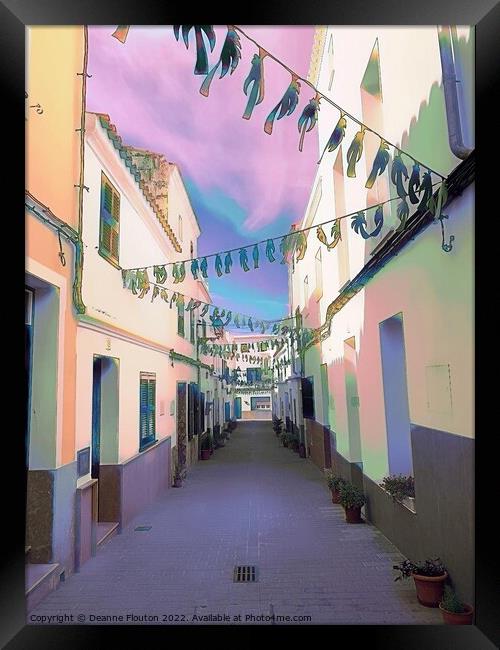 Surreal Village Street in Menorca Framed Print by Deanne Flouton