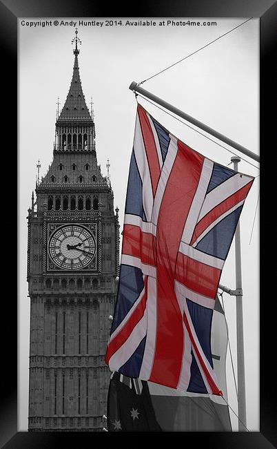 Union Flag & Big Ben Framed Print by Andy Huntley